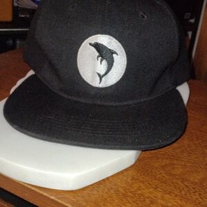 Pink Dolphin Black Snapback Hat with White Logo
